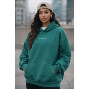 Comfrt Oversized Hoodie Green Fleece L Large Cozy Streetwear Sweatshirt